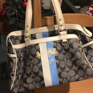Blue, White, and Gray Coach Purse